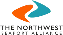 The logo of the Northwest Seaport Alliance, composed of two boomerang-like shapes colored orange and blue