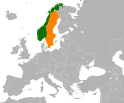 Map indicating locations of Norway and Sweden