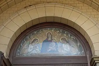 Neo-Byzantine Fresco of the Virgin Mary over the portal by Geneviève and Henri Taillefert, (20th c.)