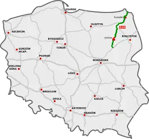 Map of planned expressways in Poland, one of which is highlighted