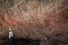 Image 29Ancient (but graffitied) Rock Art in Nsalu Cave, Kasanka National Park in North-Central Zambia. (from History of Zambia)