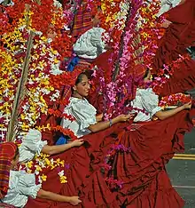 Pipil women dancing in the traditional Procession of Palms in Panchimalco, El Salvador