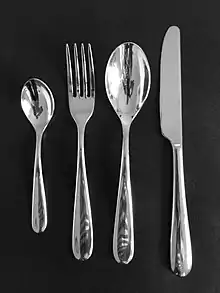 Nuovo Milano, a 1987 cutlery set designed by Ettore Sottsass with assistance of Alberto Gozzi.