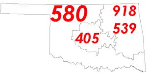 Map of Oklahoma with area code boundaries