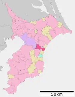 Location of Ōamishirasato in Chiba Prefecture