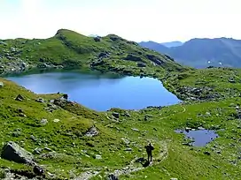 The Upper Wildalm Lake ({{Subst:Formatnum:2324}} m) just below the summit