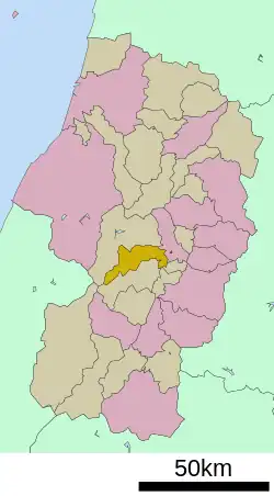 Location of Ōe in Yamagata Prefecture