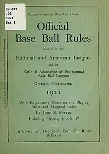 Image 23Cover of Official Base Ball Rules, 1921 edition, used by the American League and National League (from Baseball rules)