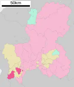 Location of Ōgaki in Gifu Prefecture