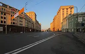 Okhotny Ryad Street, with Fashion Season mall on the left and the Four Seasons Hotel Moscow in the distance