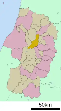 Location of Ōkura in Yamagata Prefecture