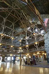 The interior of the Old Faithful Inn