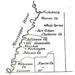 Map of western Mississippi Territory with Old Greenville and surrounding towns