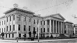 The Old San Francisco Mint building in black and white.