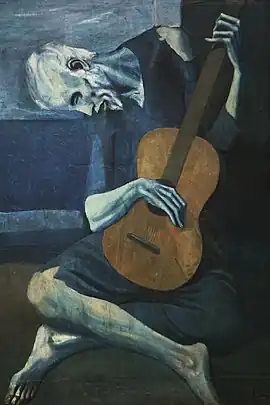 During his Blue Period, Pablo Picasso used blue as the colour of melancholy, as in The Old Guitarist.