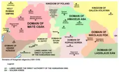 Image 22Areas ruled by Matthew III Csák and Amade Aba. (from History of Slovakia)