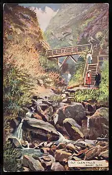 Olt Falls, within Tholt-y-Will Glen, in early 1900s postcard image