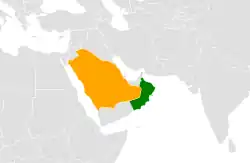 Map indicating locations of Oman and Saudi Arabia