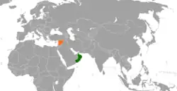 Map indicating locations of Oman and Syria