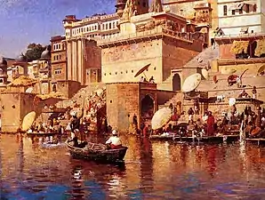 A painting by Edwin Lord Weeks (1883) of Varanasi, viewed from the Ganges