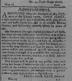 George Washington and slavery:  "Absconded from the household of the President of the United States..." (Pennsylvania Gazette, May 24, 1796)