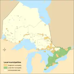 Distribution of Ontario's single-tier and lower-tier municipalities