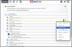 Editing the structure of a website in the OpenCms sitemap editor.