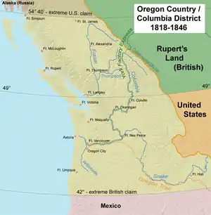 A map of the undivided Oregon Country