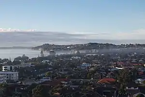 Orewa township, looking south towards the Whangaparāoa Peninsula