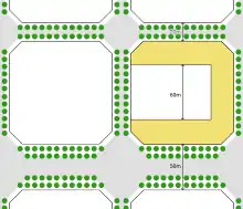 The original Barcelona Eixample city block design, showing the chamfered corners of buildings and streets.