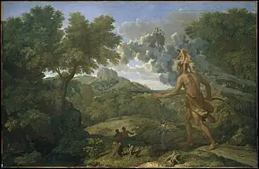 Nicolas Poussin (1658) "Landscape with blind Orion seeking the sun". Metropolitan Museum of Arts, Manhatan, NY.