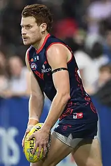 Oskar Baker playing for Melbourne in 2019