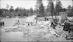 June 1939 WPA construction project on the Oswego River at the CR 679 overpass near Harrisville, just southwest of Harrisville Lake and Harrisville Dam