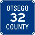 A blue square with a white border containing the text Otsego County 32 in white.