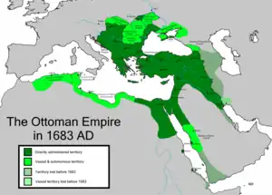 Image 11The Ottoman Empire in 1683, at the start of the Great Turkish War (1683–1699) (from History of Turkey)