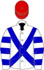 White, blue cross-belts, hooped sleeves, red cap