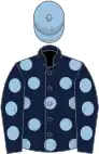 Dark blue, light blue spots, light blue cap