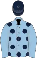 Light blue, dark blue spots on body, dark blue cap