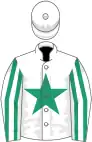 White, emerald green star, striped sleeves