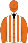 Orange and white stripes, orange sleeves and cap