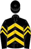 Black, gold chevrons, gold chevrons on sleeves, black cap