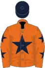 navy blue cap, Orange with 3 navy blue stars on sleeves and one large navy blue star on the front