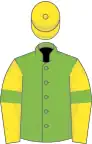 Light green, yellow sleeves, light green armlets, yellow cap