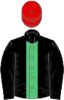 Black, emerald green stripe, red cap