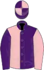 Purple and pink halved, sleeves reversed, quartered cap