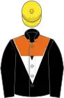 Black, white chevron, orange yoke, yellow cap