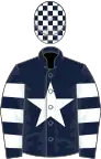 Dark blue, white star, hooped sleeves, check cap