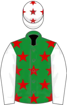 Green, red stars, white sleeves and cap with red stars