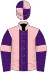 Pink, purple stripe, purple sleeves, pink armlets, quartered cap