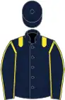 Dark blue, yellow epaulettes, dark blue sleeves, yellow seams, dark blue cap